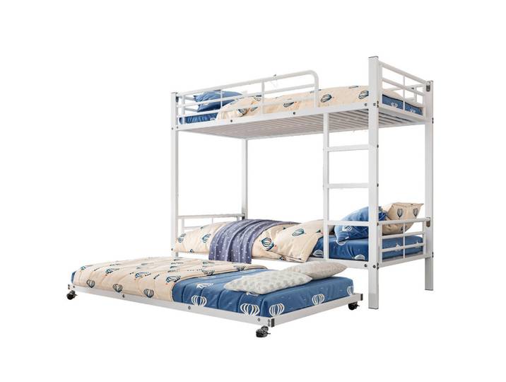 Modfu Etagenbett aus Metall 90x200/90x190 cm in Weiß mit Ausziehbett, 90x190 cm, Babymöbel & Kindermöbel, Kinderzimmer & Jugendzimmer, Stockbetten