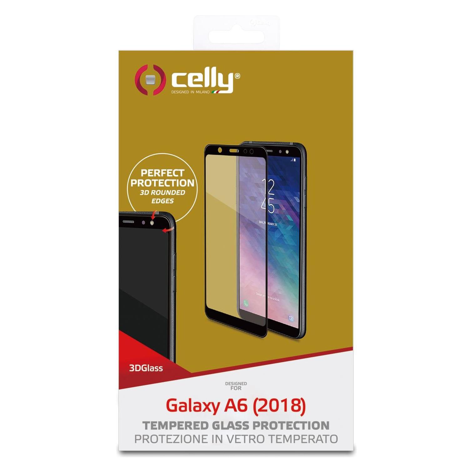 Celly 3D Glas Klar Samsung Bildschirmschutzfolie 1 Stück (1 Stk., Samsung Galaxy A6 (2018)) (3DGLASS737BK)