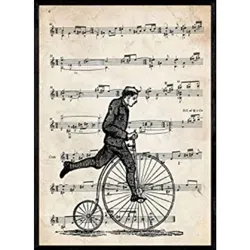 POSTER Hochrad-Fahrradauf Noten. A4 Rahmenlos