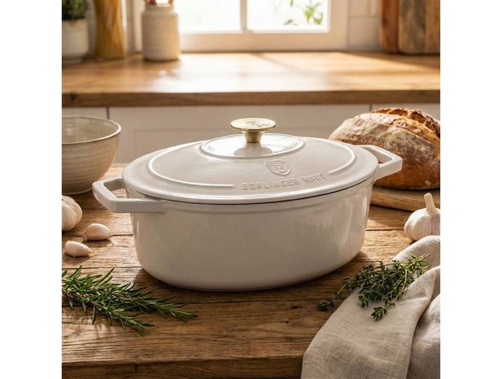 Ovaler Bräter Ø30cm, Gusseisen, creme