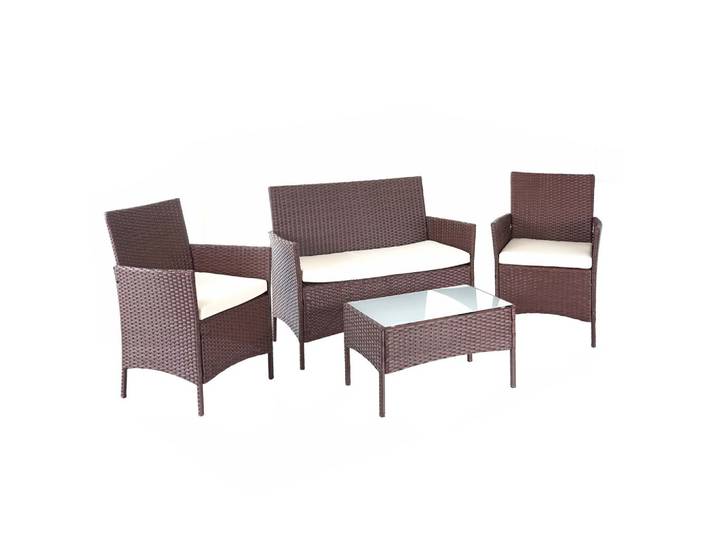 POLY-RATTAN GARNITUR Braun, Cremeweiß