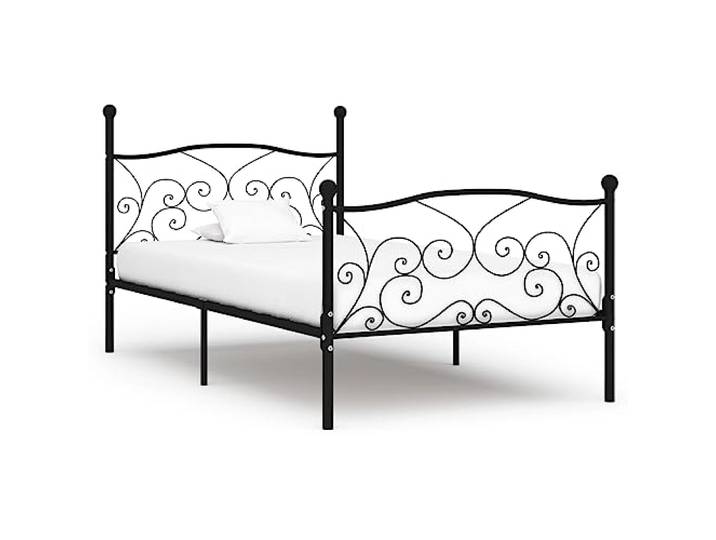 Metallbettgestell mit Lattenrost Elegantes klassisches Design 90 x 200 cm Bettgestell mit Lattenrost Schwarz Metall 90x200 cm Stabiles Bettrahmen mit Massivholz Latten für Komfort Schlafzimmer Möbel