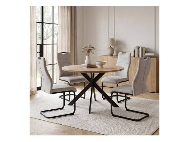 Jiexi Essgruppe Essgruppe Runder Tisch Ø 115cm Eiche & Hightech Freischwinger