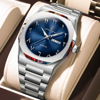 Uplifted Goods Mens Military Style Watch With Weekday Calendar And Waterproof Design silver Blue Face