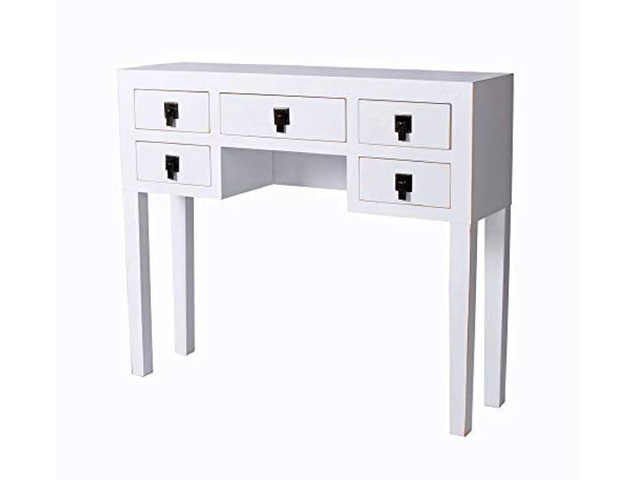 Chinesische Tischkonsole Peking Weiß – 5 Schubladen, Authentisches Ming-Design, Holz/MDF, Antik Patinierte Metallbeschläge, mya013 Palazzo Exklusiv