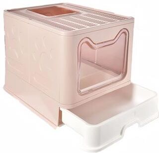 Uplift Essentials Foldable Cat Litter Box With Drawer Design And Scooper pink