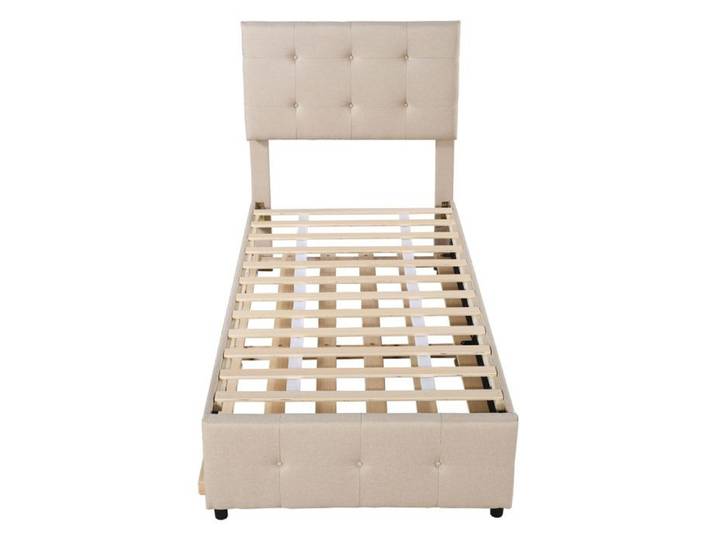 VLIVRA Lit gigogne Lit Simple tête de lit réglable 90×200 cm et 90×190 cm - sans matelas - Beige en tissu