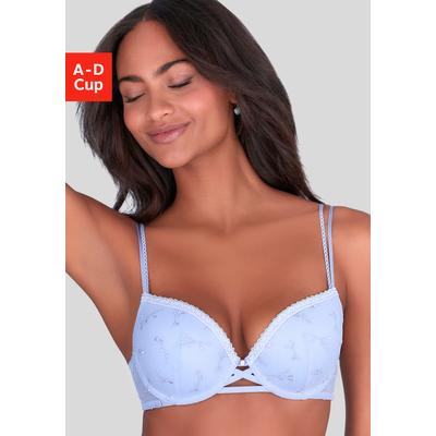 Push-up-BH VIVANCE "Thea", Damen, Gr. 70, Cup C, hellblau, Netz, Obermaterial: 56% Polyester, 38% Polyamid, 6% Elasthan, BHs Push-up-BH, mit Blumen aus feiner Stickereispitze, sexy Dessous
