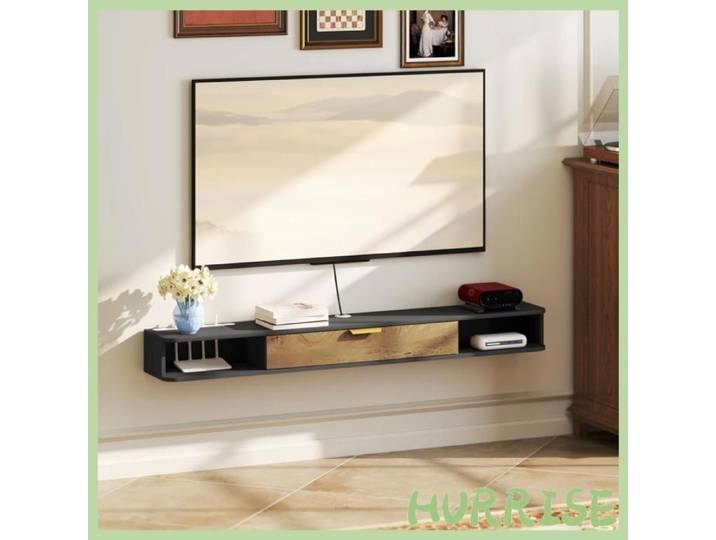 Cocosity Meuble Tv Suspendu Avec Compartiments Ouverts Porte Rabattable Et Passe-Câbles 160 X 24 X 16 Cm Gris