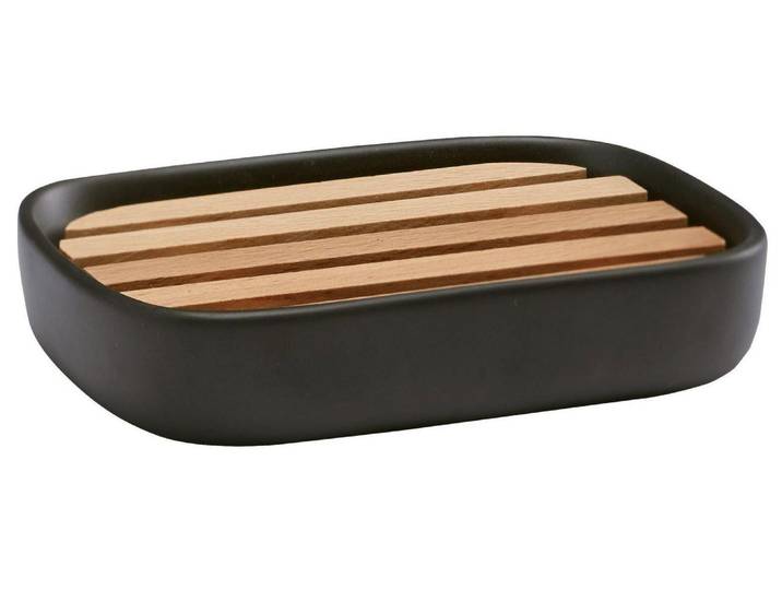 Seifenschale AQUANOVA Oscar , beige (natur, schwarz), B:9cm H:2,5cm T:13cm, Seifenhalter, Seifenschale