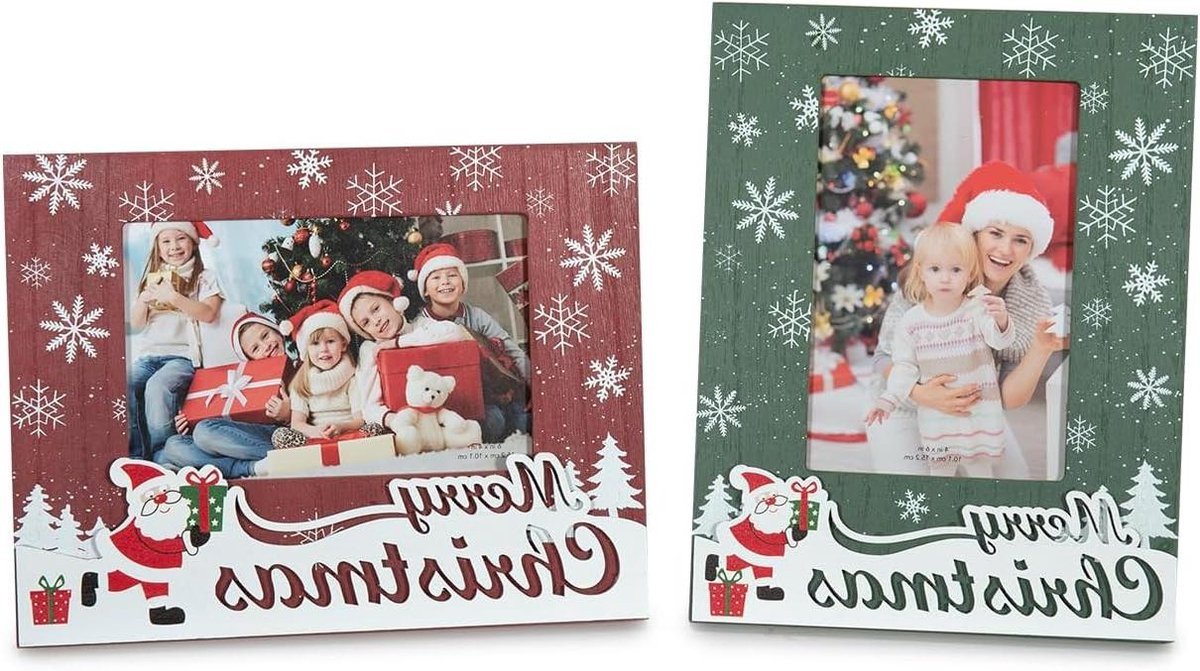 Kerst Fotolijst Houten Fotolijstje Winter Decoratie Groen Rood 10x15 cm