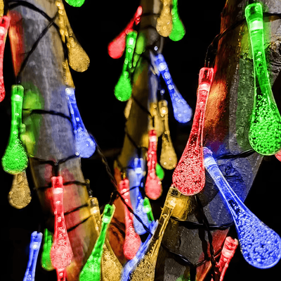Inspire Curations Solar Water Drop String Lights 20 30 50 100 LED Outdoor Decor colorful 1pc 5m20led