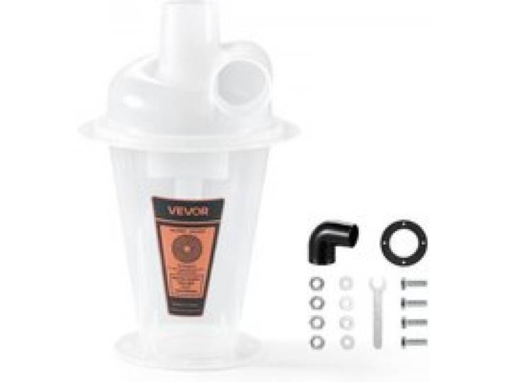VEVOR Kit Séparateur Cyclonique de Poussière, Raccord 50,8 mm, PP Translucide, pour Travail du Bois et Aspirateur Eau et Poussière, pour Divers Seaux Non Inclus, Adaptateur Coudé, Visserie et Joint
