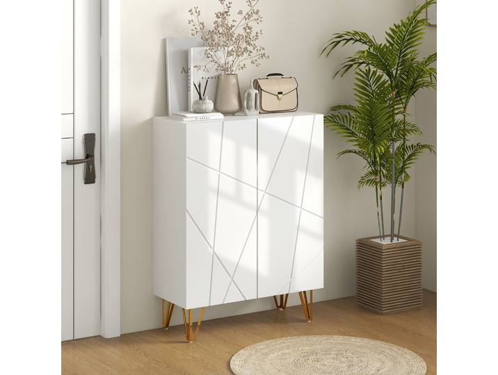 HOMCOM Meuble à Chaussures 2 Portes Étagères Réglables Blanc
