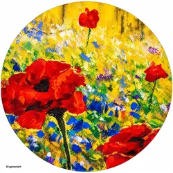 HTI-Living, Gartentisch + Balkontisch, Runder Bistrotisch Celia mit Mohnblumen Motiv in Weiss