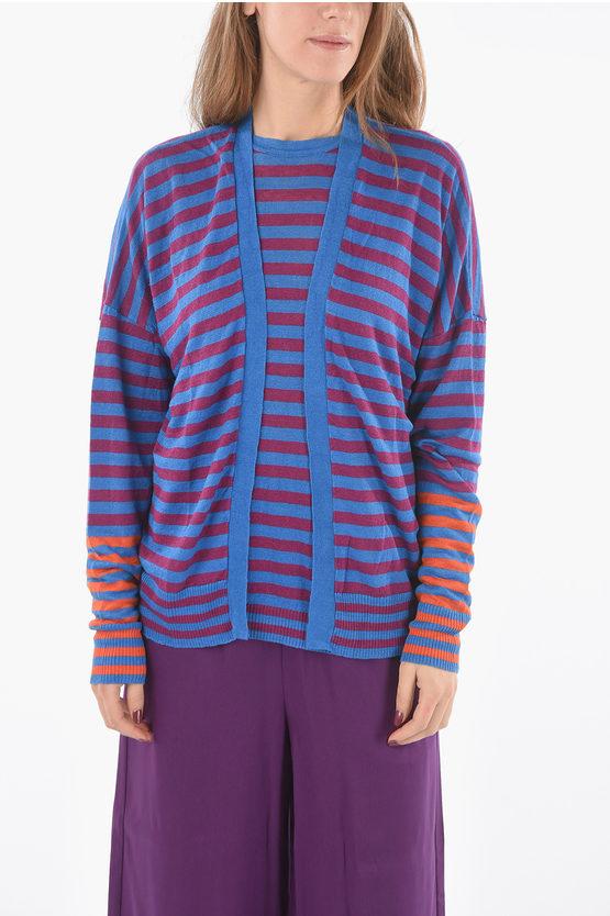 Gestreifte Strickjacke aus Flachs mit offener Vorderseite in Mehrfarbig