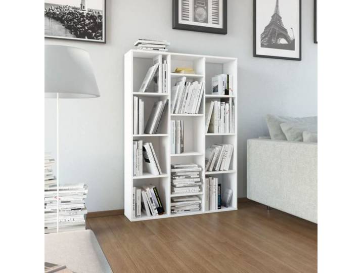 Bibliotheque Blanc 100x24x140 cm Agglomere - P102 - 13 compartiments - Adulte