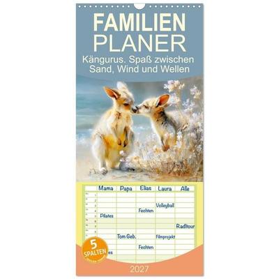 Familienplaner 2027 - Kängurus. Spaß zwischen Sand, Wind und Wellen mit 5 Spalten (Wandkalender, 21 x 45 cm) CALVENDO