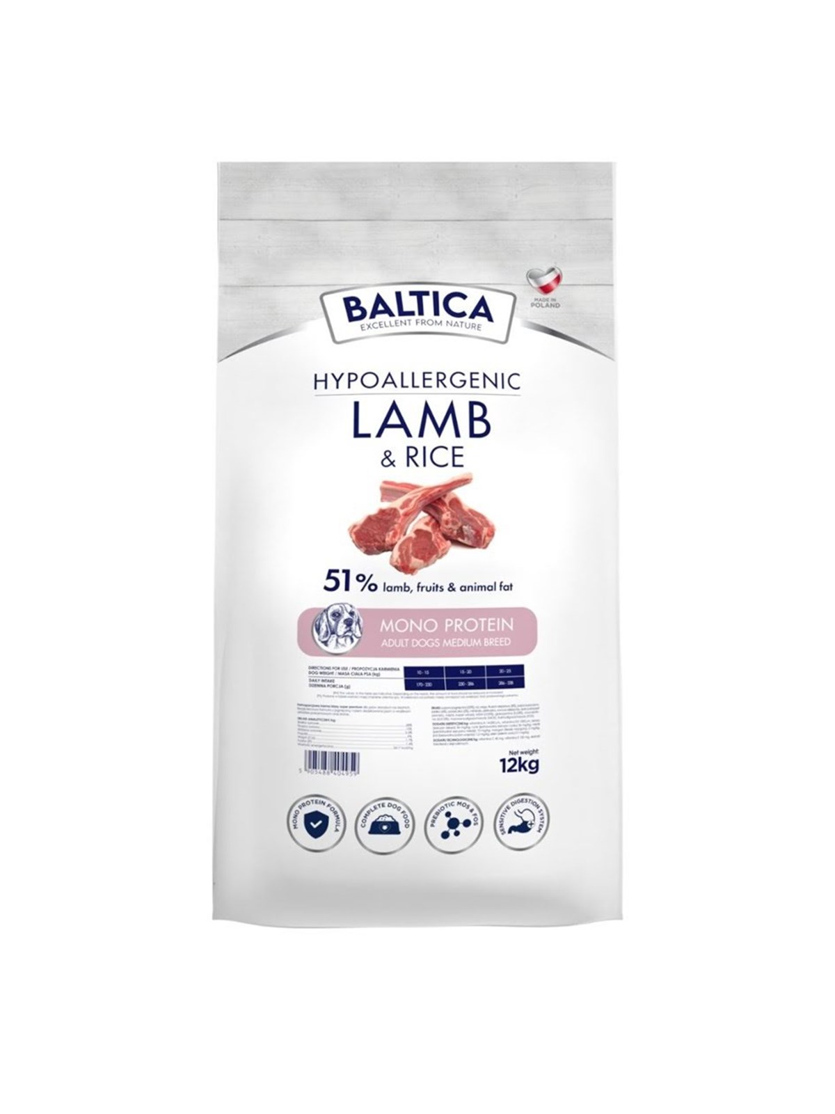 BALTICA Nutraceutic Hypoallergenic Lamm & Reis M - Trockenfutter für Hunde - 12kg