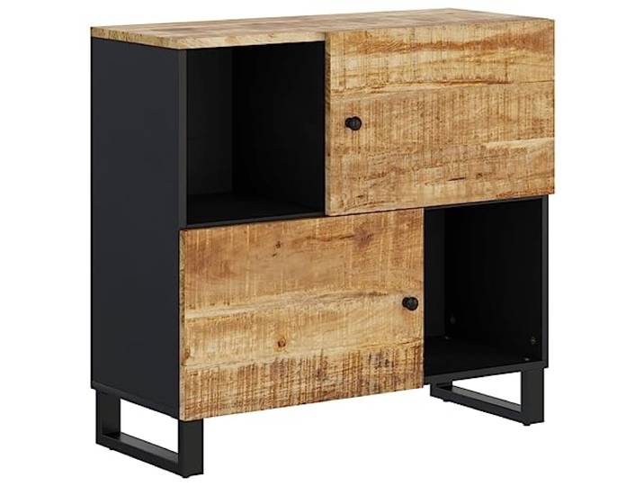 Coespram Sideboard Massivholz Mango Kommode 80x33x75 cm Natürliches Mangoholz mit stabiler Maserung und robusten Eisenbeinen. Vielseitiges Möbelstück für Wohnzimmer und Flur.