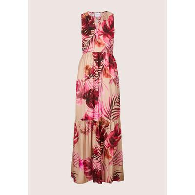 Midikleid MADELEINE "Sommerkleid Maxikleid mit floralem Print", Damen, Gr. 34, N-Gr, rosa (himbeersorbet, multicolor), Obermaterial: 100% Viskose CV., Modern, figurumspielend, Kleider Midikleid, Kleid mit Rundhalsausschnitt mit V-Blende und 2...