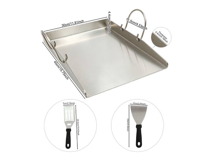 Plaque de cuisson BBQ en acier inoxydable, plaque de grillade avec 2 spatules, plaque de cuisson portable pour camping, plateau de cuisson extérieur