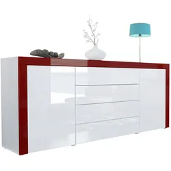 SIDEBOARD La Paz Weiß Hochglanz / Bordeaux Hochglanz