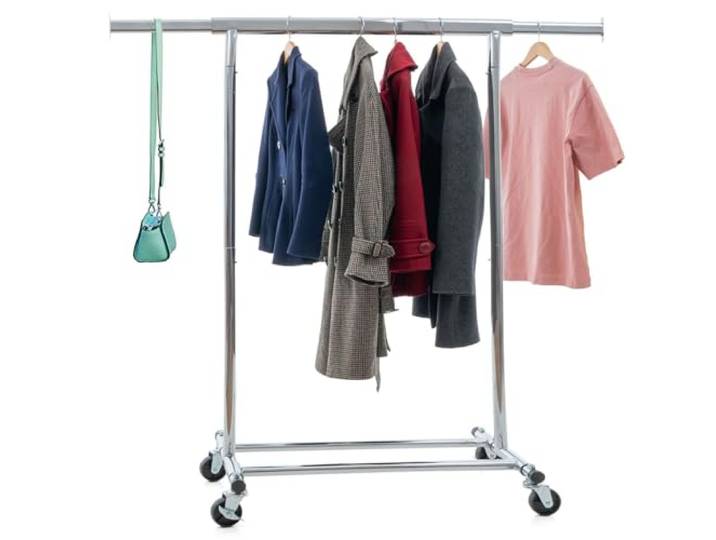 Tatkraft Danko Schwerlast Kleiderständer Rollen, bis 100kg, Verchromt Stahl Profi Garderobenständer Stabil Klappbar, Kleiderstange Ausziehbarer 91-132x45x160cm, Kleiderständer auf Rollen, Rollgarderobe