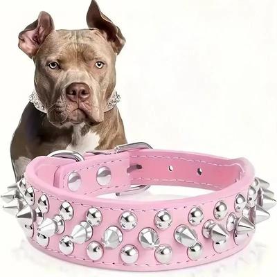 Uplifted Finds Punk Rivet Spike PU Leather Pet Collar pink m