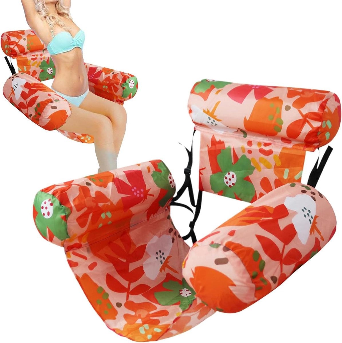 Oranje opblaasbare zwembadstoel - Drijvende ligstoel - 76 x 405 cm