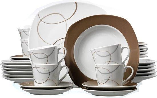 30-delige witte porseleinen serviesset voor koffie, espresso en cappuccino