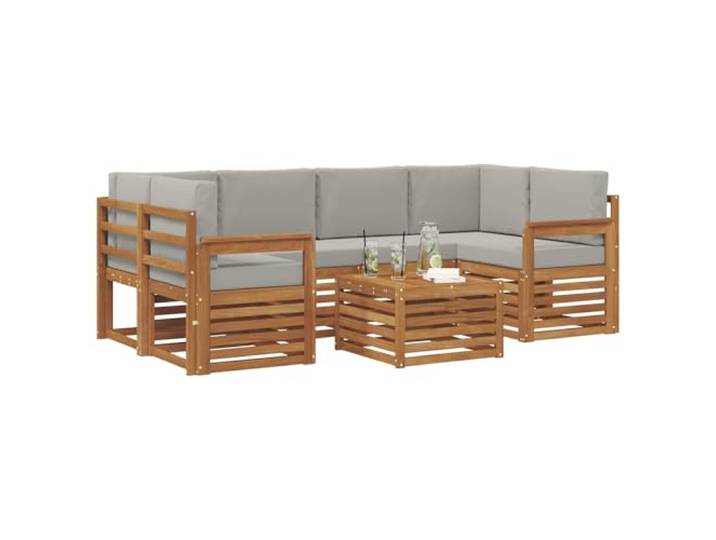 KTHLBRH Sofaset für den Außenbereich, 7 Stück, Natur- und Hellgrau Komplettes Wohnzimmer-Set, Outdoor-Möbel, witterungsbeständig, einfach zu montieren