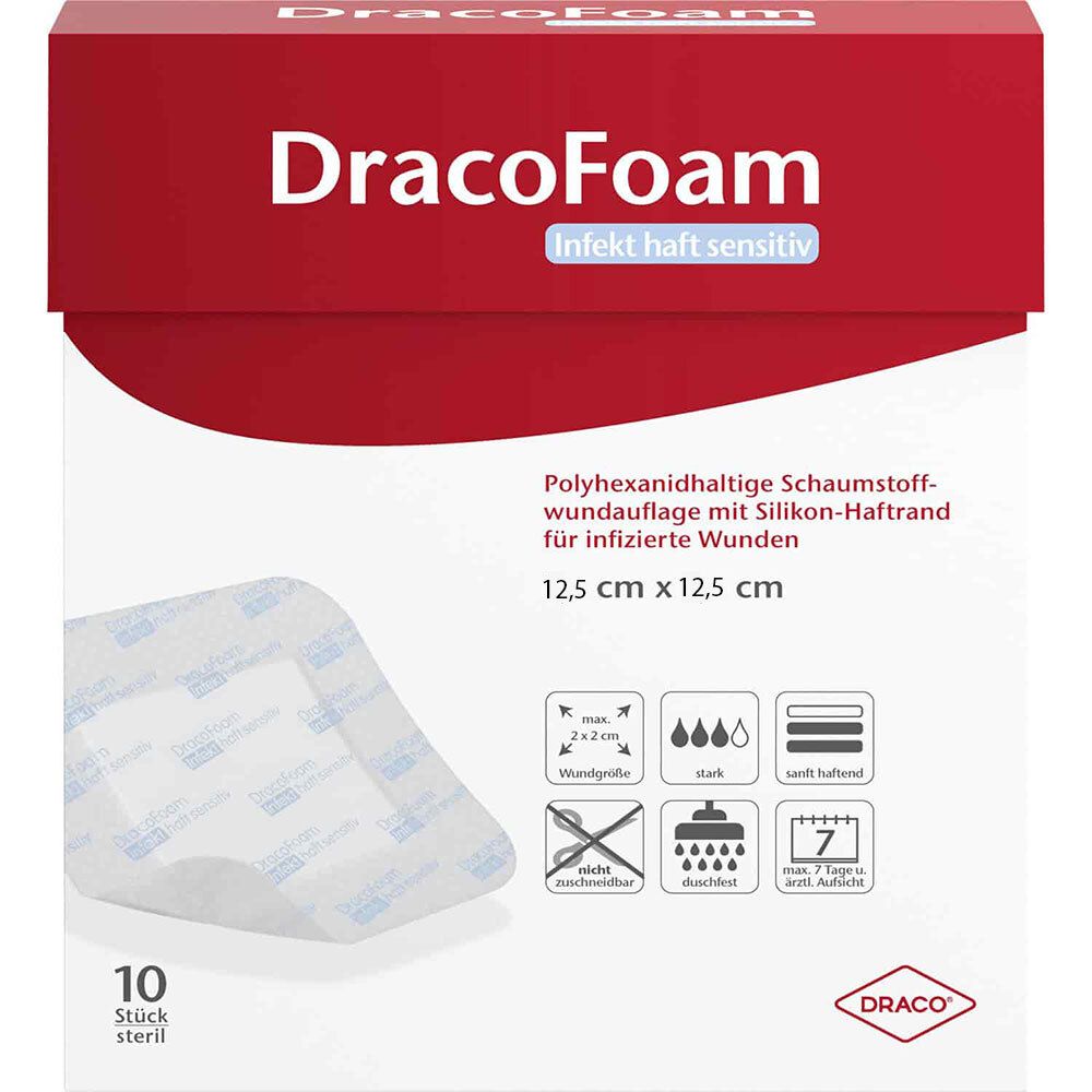 Dracofoam Infekt haft sensitiv Wundauf.12,5x12,5cm 10 St Verband