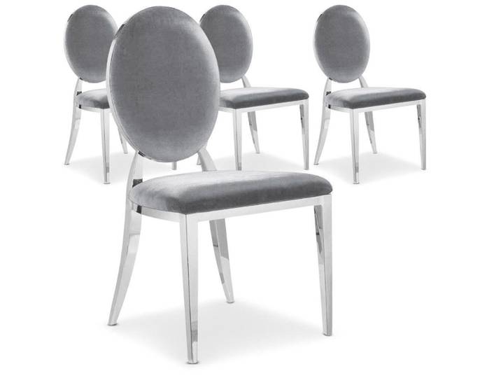 MENZZO Lot de 4 chaises Sofia velours Argent