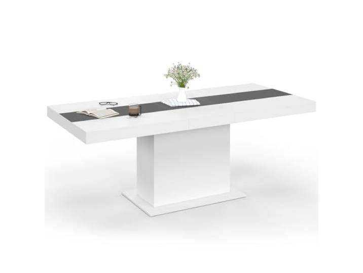 IDMarket - Ausziehbarer Esstisch Rechteck Eden 6-10 Personen weiß mit grauem Mittelstreifen 160-200 cm