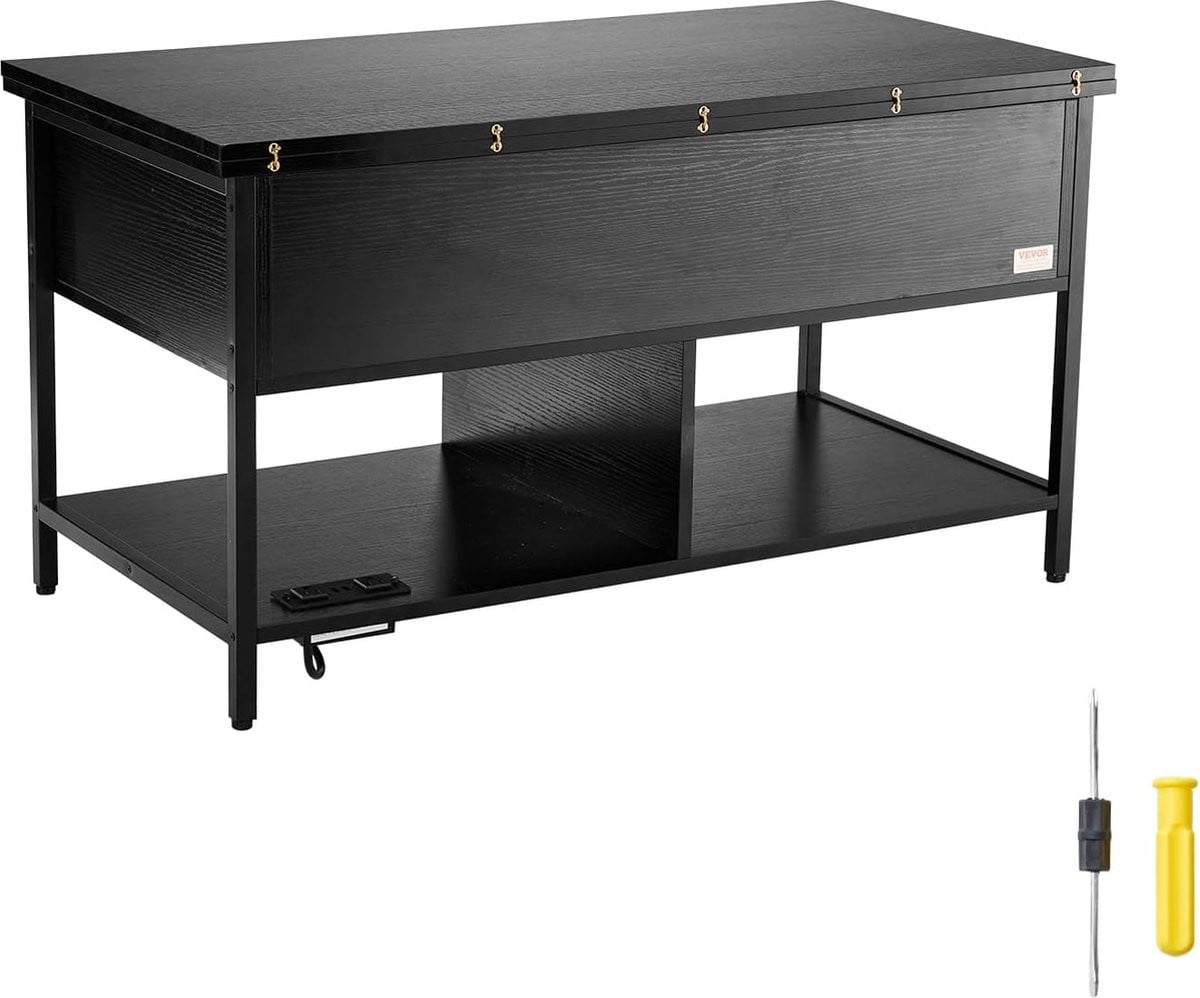Zwarte lift top salontafel met extra opbergruimte voor de woonkamer