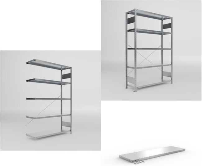 Meta Set Fachboden-Anbauregal S3 CLIP + Fachbodenregal S3 CLIP + Zusatzboden CLIP 230 1300x400mm 230kg vzk