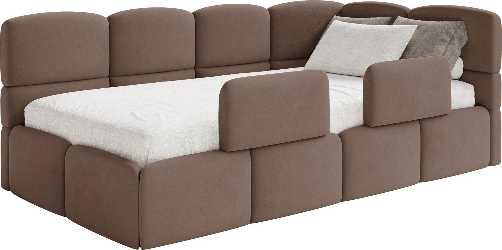 Selsey Cloudy - Kinderbett 90x200, Rausfallschutz, Kopfteil rechts, Samt Braun