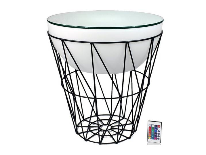 Arnusa Couchtisch LED Beistelltisch beleuchtet rund Korbtisch Metall 50x56 cm, Tisch mit Fernbedienung kabellos nutzbar RGB+W Lounge