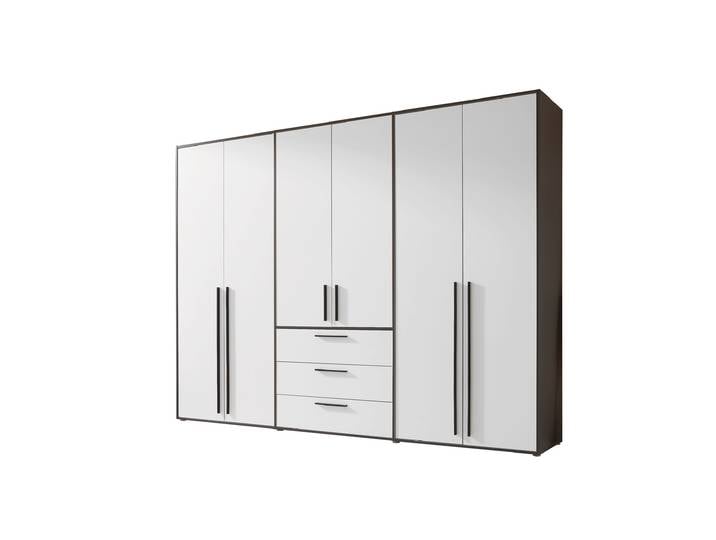 Kleiderschrank mit Schubladen weiß graphit 270 cm 6-türig - LATTARI
