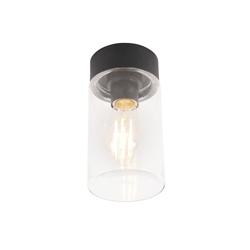 Qazqa Moderne Plafondlamp Zwart met Transparant Glas IP44