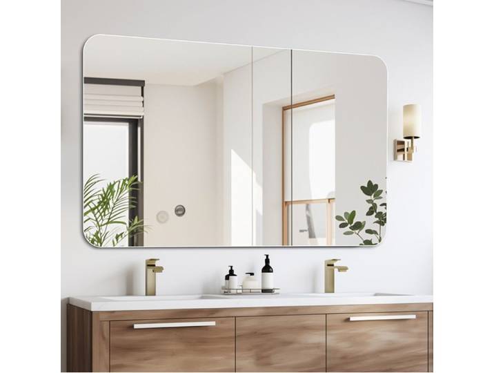 Miroir de salle de bain mural sans cadre 100x60 cm rectangulaire à coins arrondis pose horizontale ou verticale
