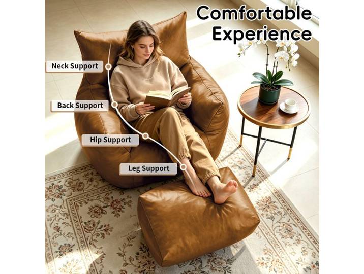 Fauteuil poire avec ottoman – Tech cloth simili – Marron – 1 place – Livré monté