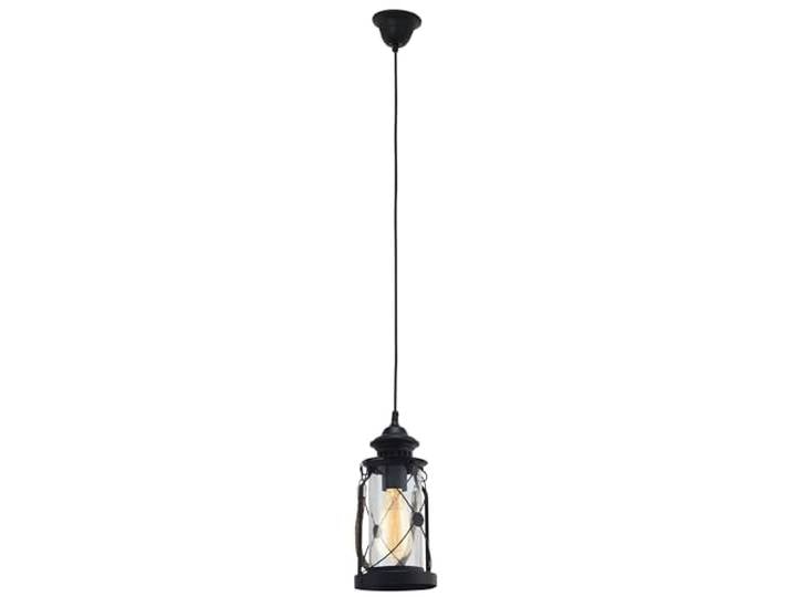 Eglo Suspension luminaire Bradford\, lustre suspendu vintage\, lanterne lampe de salon et de salle à manger en acier noir et verre transparent\, douille E27