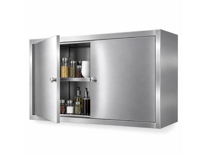 Küchen-Wandschrank, Wandaufbewahrung und Gewürz-Organizer aus Edelstahl Scharniertür zum Aufklappen, Verstellbarer Einlegeboden für Restaurant, Hotel und Heimküche, Töpfe und Pfannen(39in/100cm)