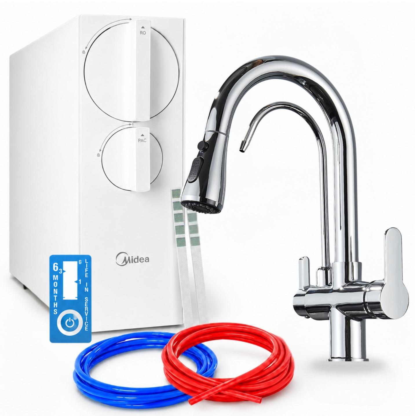 Umkehrosmose-Wasserfilter Ari Nordic, 800Gpd, Tanklos, 3-Wege-Küchenarmatur, Messing, Keramikkartusche, Perlator, 360 Grad Schwenkbar, Chrom