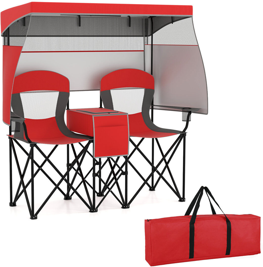 Dakota Fields 2-Person Portable Loveseat Double Beach Chair Oversized Folding Camping Chair Red 153cm H X 163cm W X 72cm D