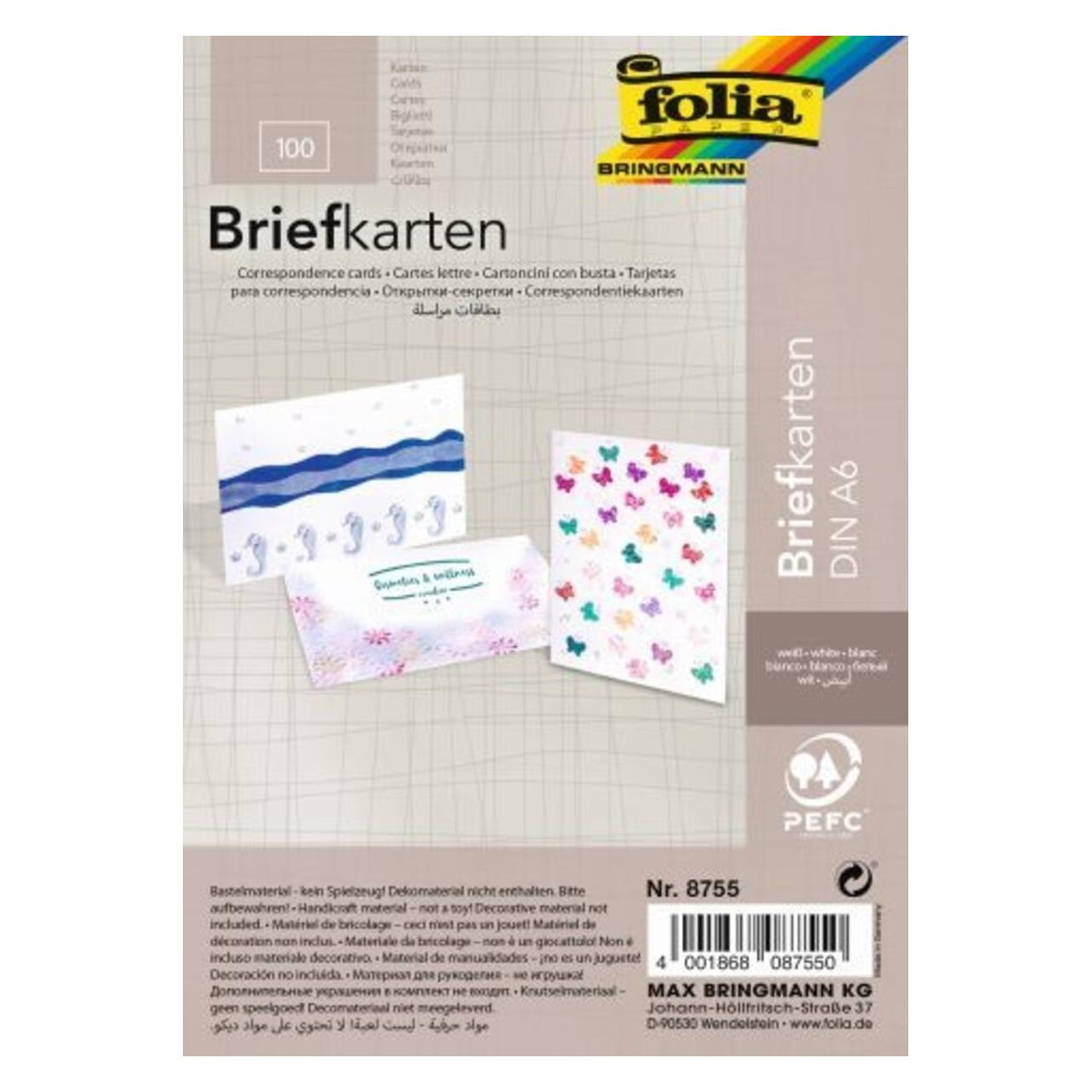 Folia Briefkarte A6 100ST weiss (100 Stk.) (8755)