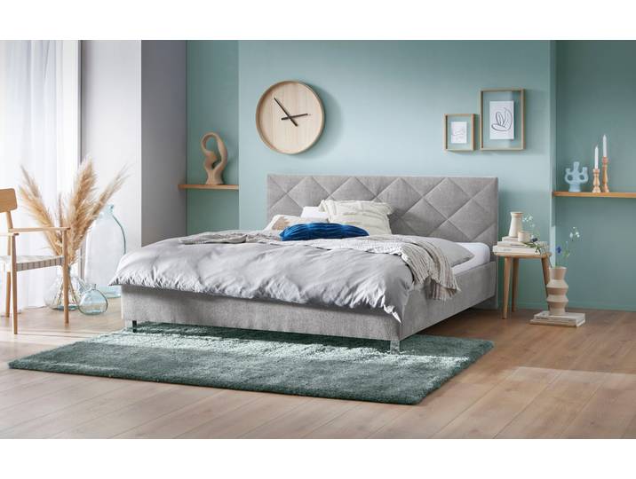 Polsterbett, 180x200 cm, Polyester, Grau, Rautensteppung, Modern, Westfalia