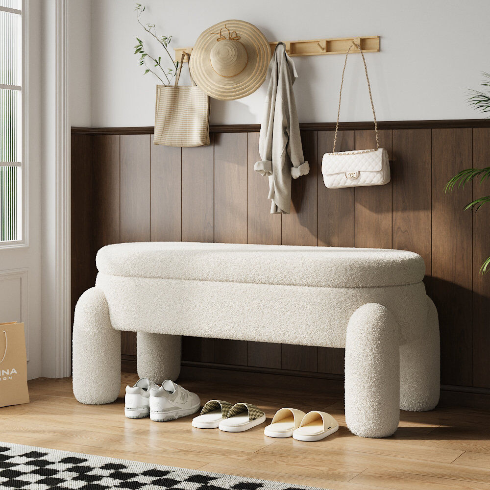 Latitude Run 110cm W Teddy White Novelty Storage Bench White 84cm H X 110cm W X 50cm D